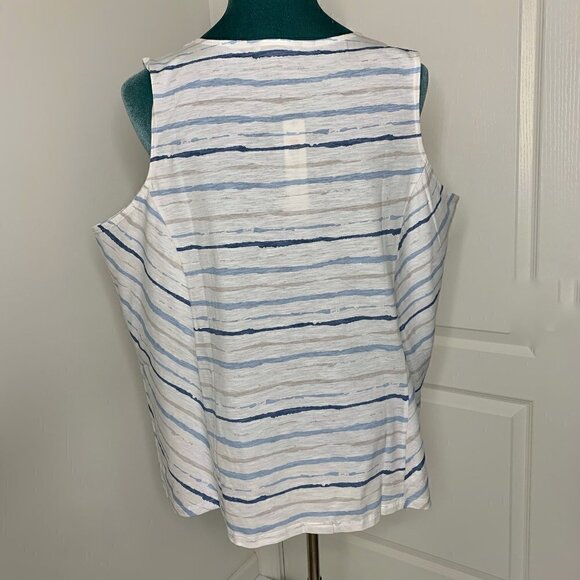 Spanner Tank Top 3X Plus Size NWT Cotton Blue Stripe Sleeveless Summer Shirt - Picture 10 of 10